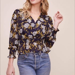 Navy Puff Sleeve Wrap front Blouse